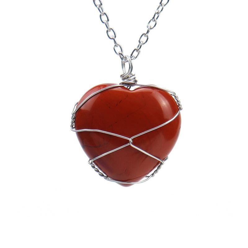 Hand-Wound Woven Tiger Stone Heart-Shaped Love Rough Stone Natural Crystal Stone Necklace N549