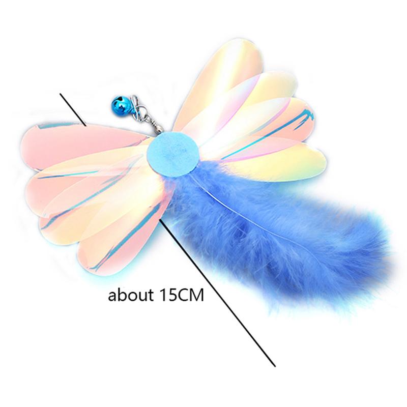Cat Stick Feather Toys Indoor Cats Pet Toys Feather Replacement Head Cat Sequins Feather Teaser Cat Bell Balls Fuzzy Ball Toys