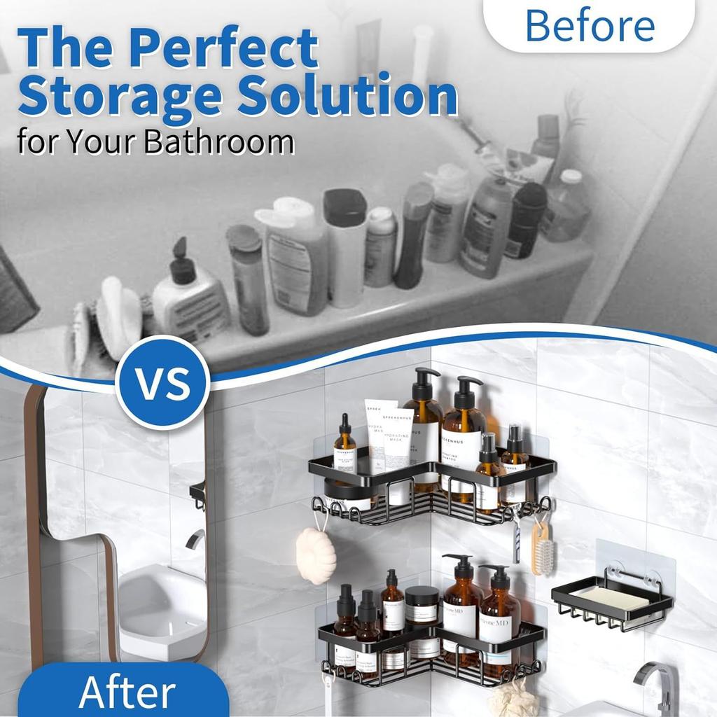 Black bathroom storage rack without punching bathroom triangle storage rack wall mounted shampoo and washbasin storage supplies