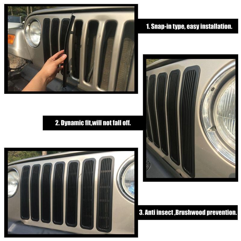 Car Front Insert Grille Cover With Net Trim Decoration Stickers for Jeep Wrangler TJ 1997-2006 Racing Grill