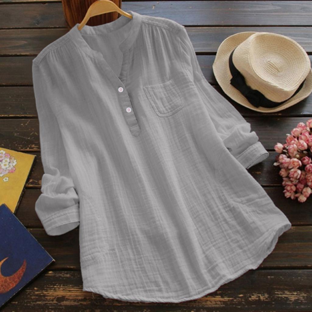 Women's Multi-Color Gauze Blouse Loose Henley Neck 3/4 Sleeve Casual Shirt