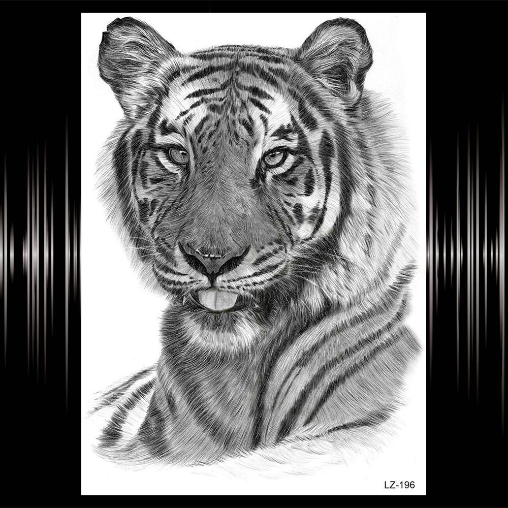 Watercolor Lion Tiger Temporary Tattoo For Women Men Atult Kid Realistic Fake Animal Tattoo Sticker Water Transfer Tatoos Thigh