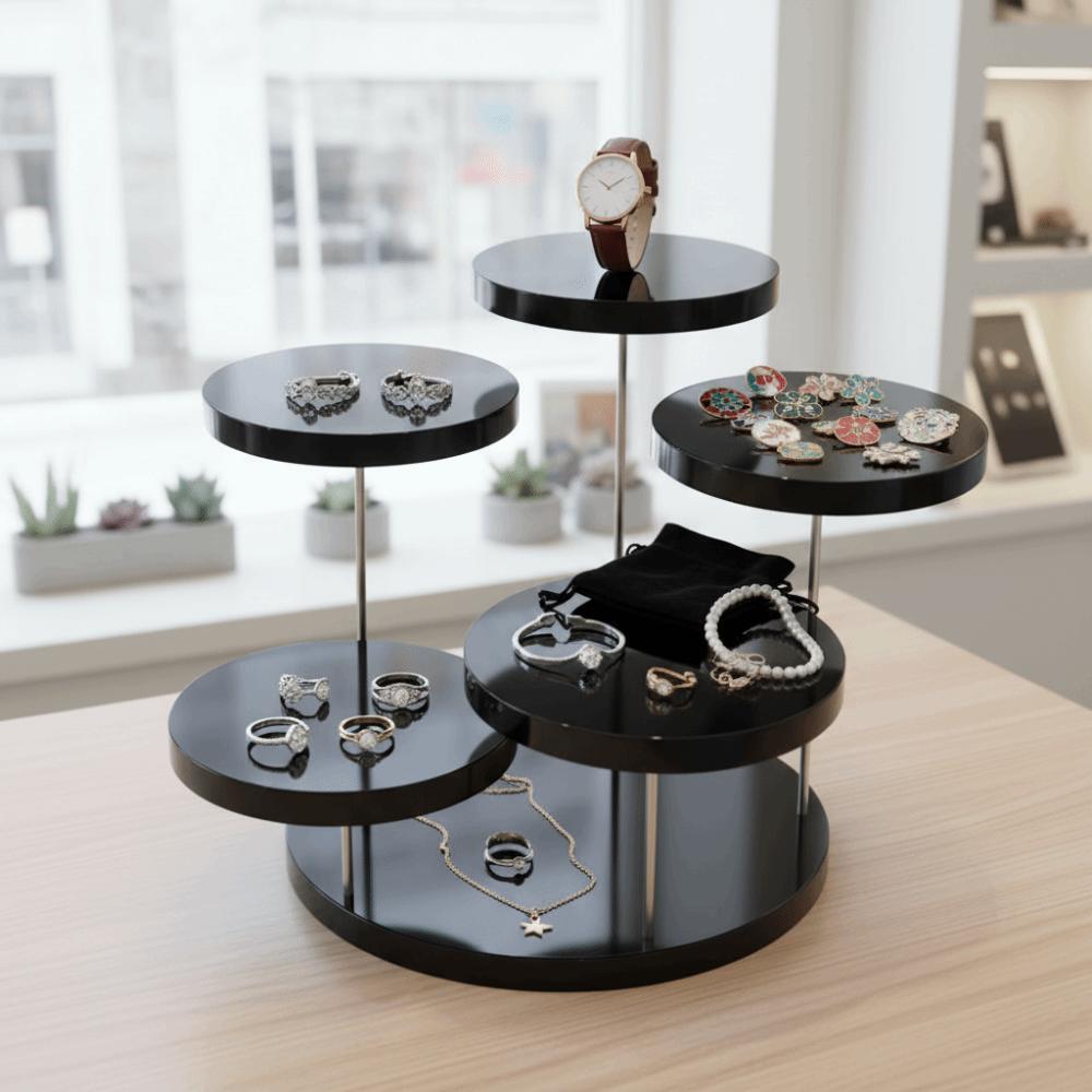 Bílý Černý Akrylový Stojan 3-Patrový Multifunkční Stojan na Šperky Náramek