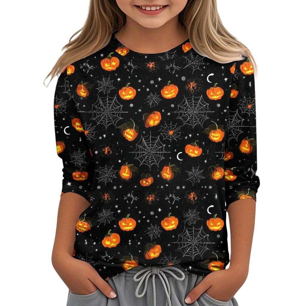 Children's Casual Three-quarter Sleeve Round Neck Top