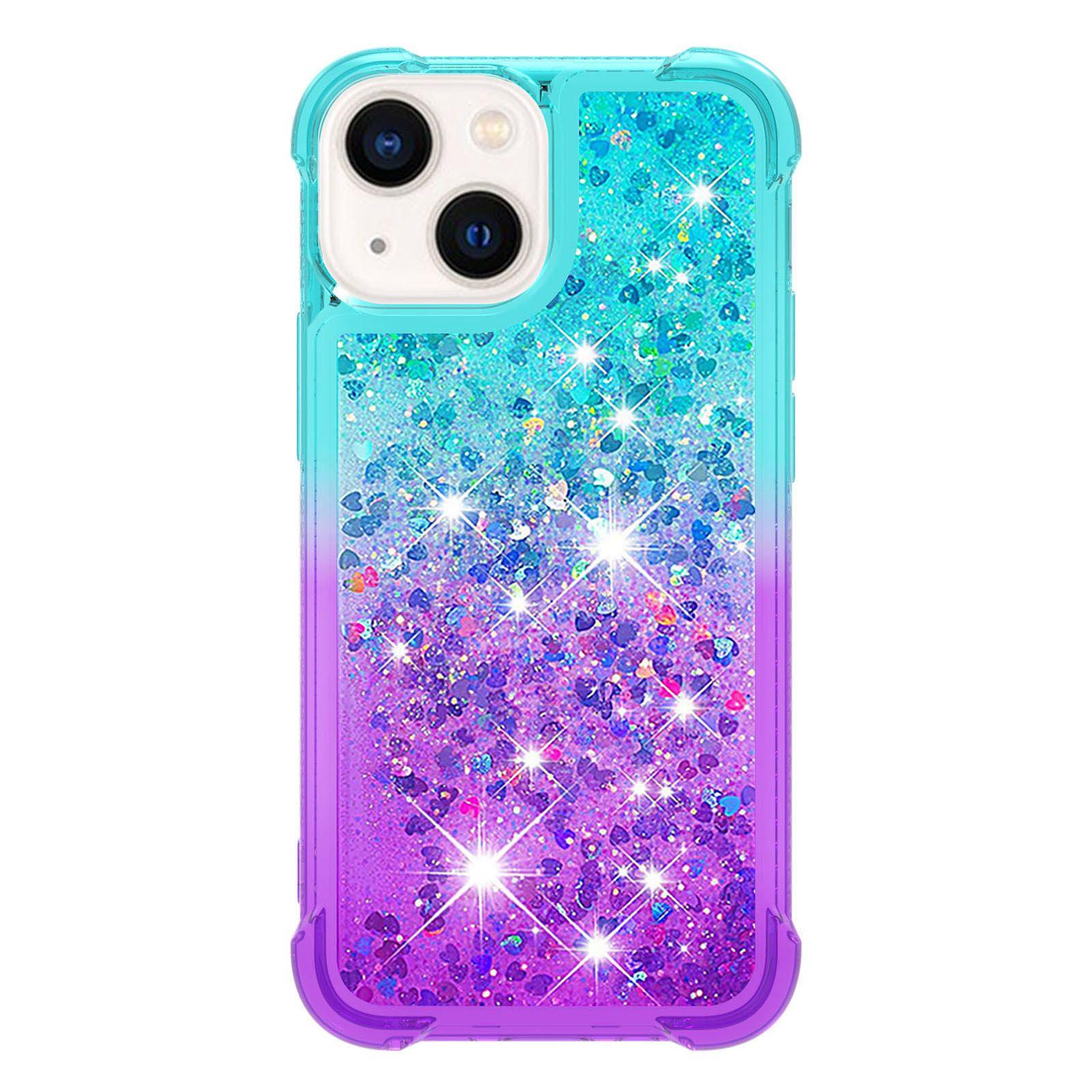 

For iPhone 14 TPU Case Gradient Quicksand Phone Back Cover Pink/Sky Blue
