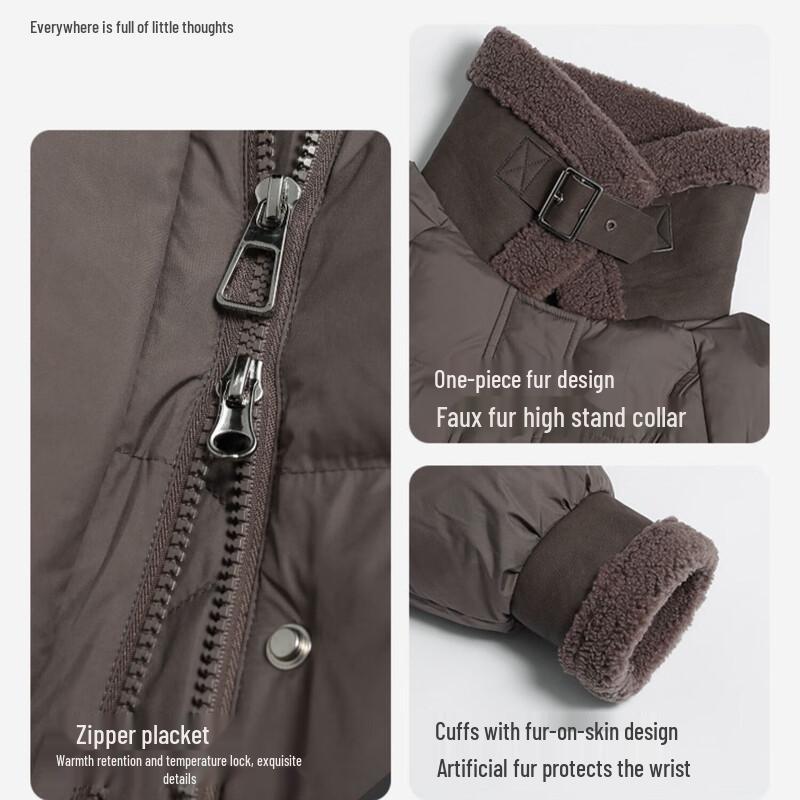 SNOWFLYING Women's Mid-Length Spliced Fleece Down Jacket