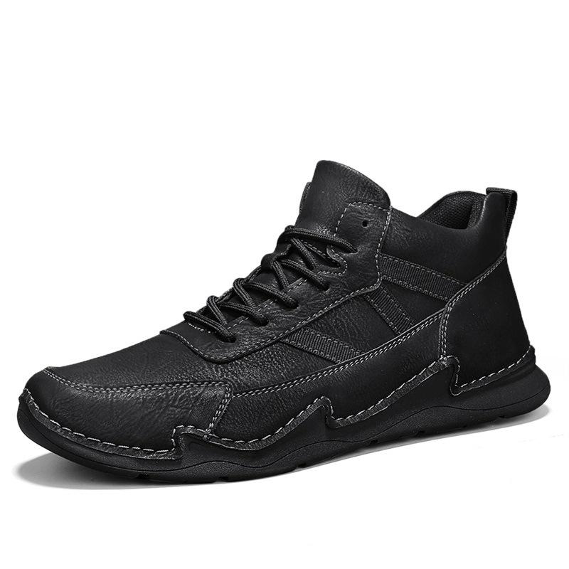 2024 Men's Soft Sole Mid-Top Hiking Boots, Casual Winter Warm Velvet Leather Shoes