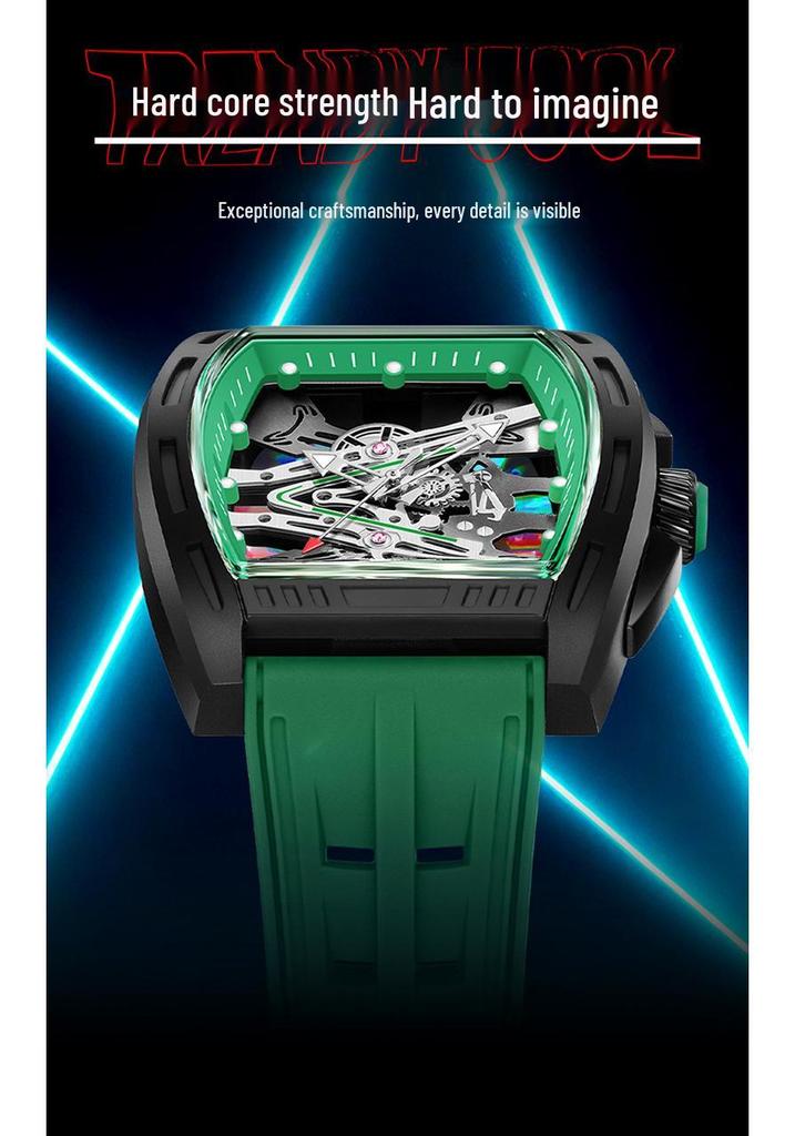 Oufanni Men's Waterproof Silicone Strap Barrel-Shaped Quartz Watch