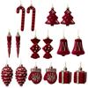 2 Pcs Velvet Christmas Ornaments Shatterproof Glitter Sequins Flocked Bell/Candy Cane/Ice Isicle Hanging Decoration for Xmas Tree Home Party Decor