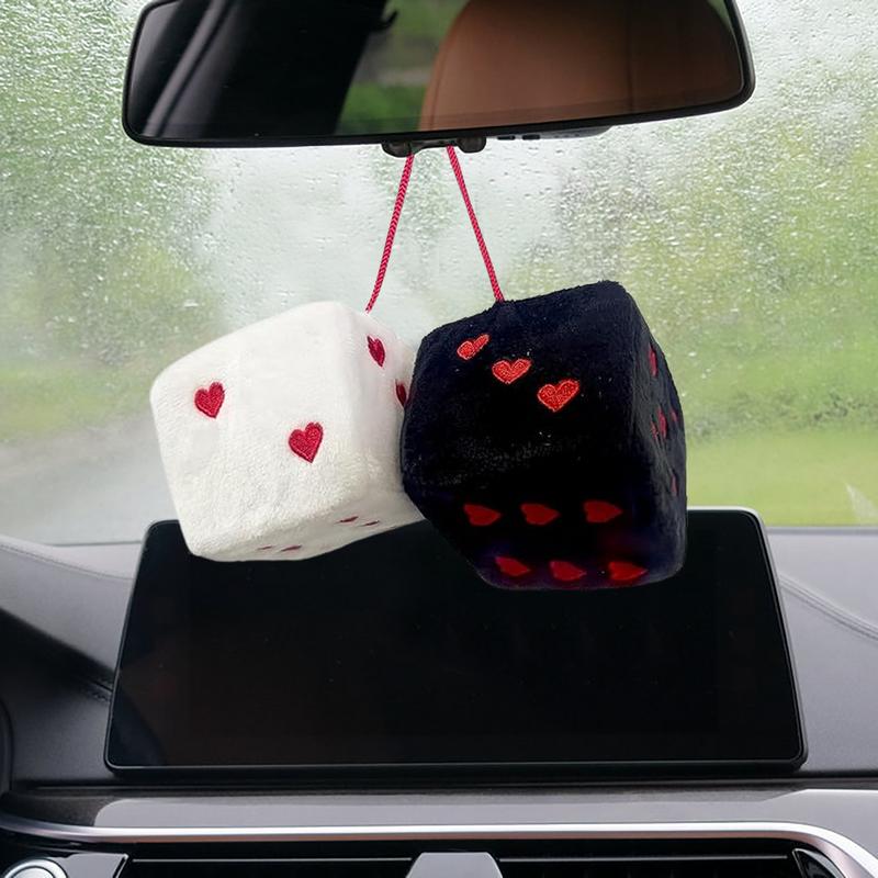 Auto Unverwechselbarer Stil Fuzzy Dice Retro Quadrat Plüsch Hängender Spiegel Fuzzy Dice Kinderspielzeug Ornament Für Auto-Innenausstattung