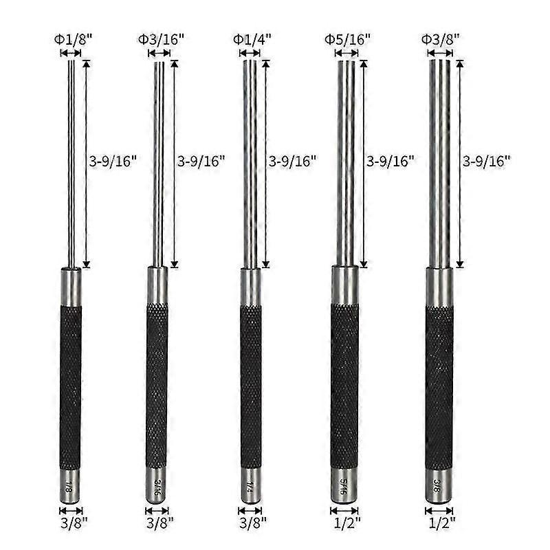 5PCS Roll Pin Punch Set,8-Inch Carbon Steel Pin Punch Tool Kit (1/8IN To 3/8IN) with Storage for Wat