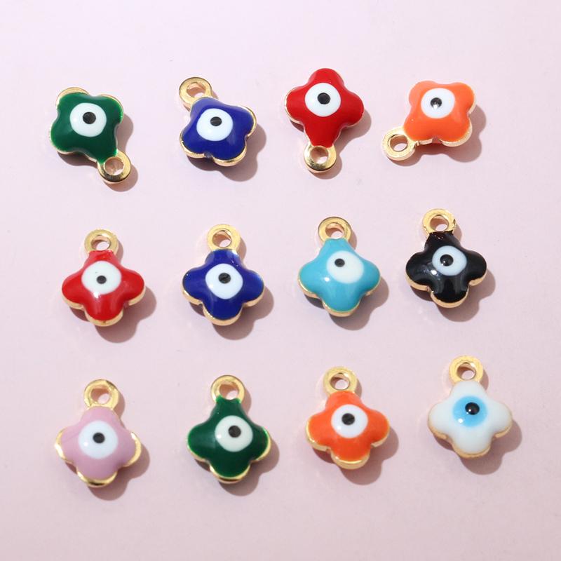 20pcs 9x7mm Enamel Evil Eyes Flower Charms Pendant Small Stainless Steel DIY Jewelry Making Accessories Findings