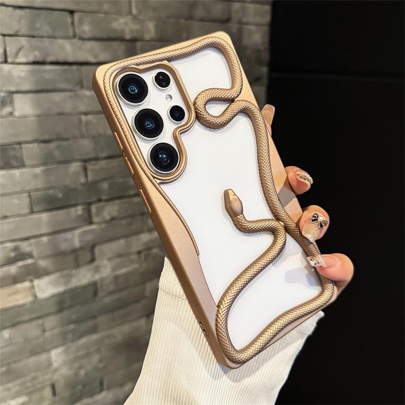 3D Schlangen Handyhülle für Samsung Galaxy S25 Ultra S24 S23 FE S22 A56 A36 A26 A06 A16 A55 A54 A15 A14 Galvanisiert Hohl Stoßstangenabdeckung