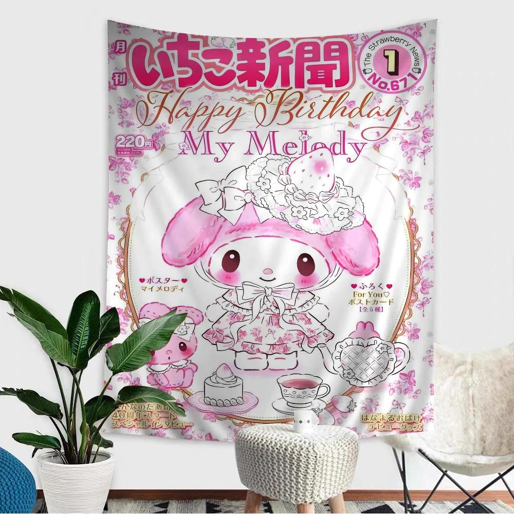 1Pc My Melody Pink Tapestry Cute Anime Tarot Hippie Wall Hanging for Dorm Wall Art Decor