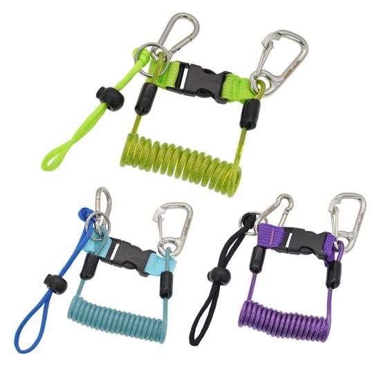 Scuba Diving Coil Landyard Stainless Steel Spring Lanyard with Quick Release Buckle Swimming for Underwater Camera Flashlight