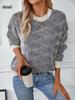 Women Casual Oversized Knitted Mock Neck Long Sleeve Loose Fit Pullover Sweater Print Colorblock Fall Winter Fashion