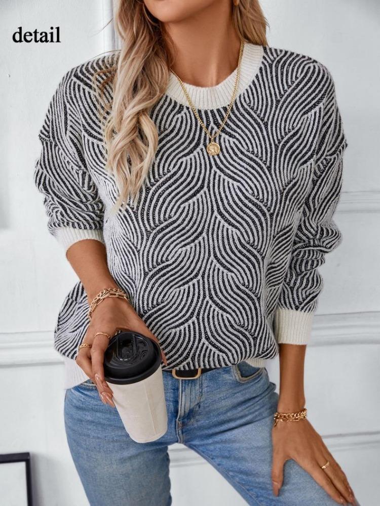 Women Casual Oversized Knitted Mock Neck Long Sleeve Loose Fit Pullover Sweater Print Colorblock Fall Winter Fashion
