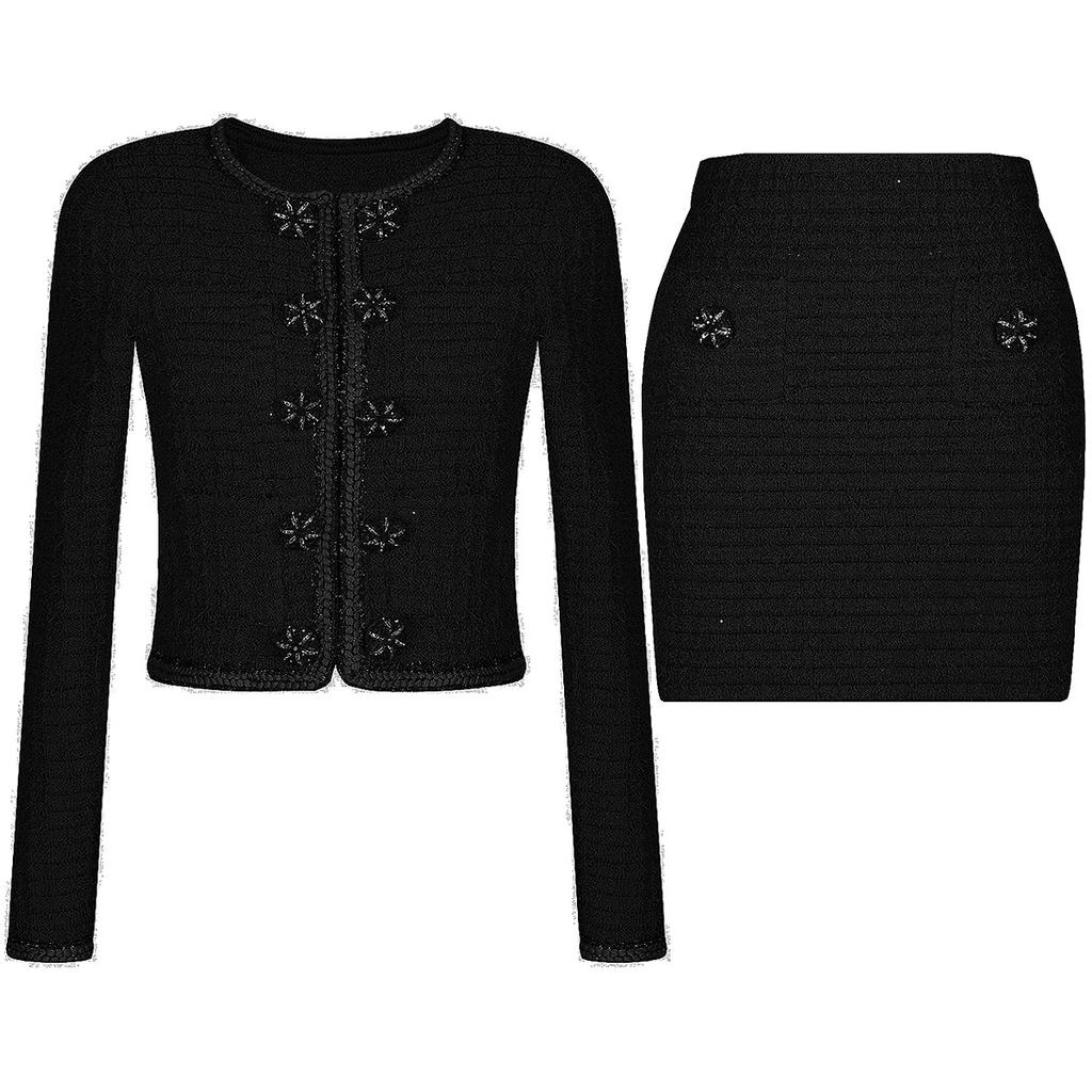 High-end quality spot spring and autumn new knitted Internet celebrity flower long-sleeved top jacket + trousers suit women 25252