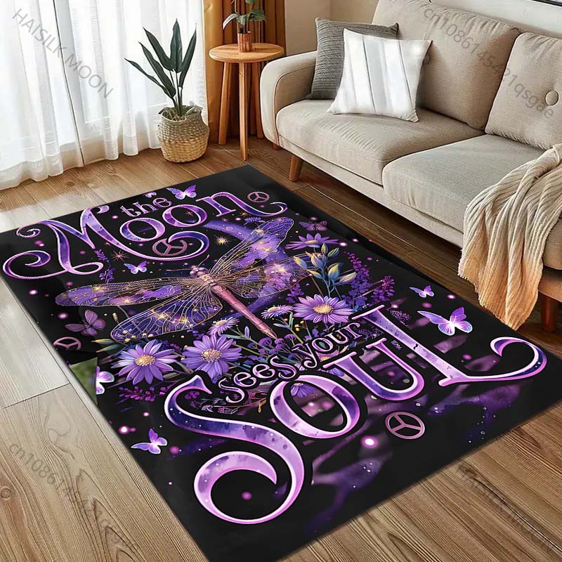 1PC Purple Dream Dragonfly Pattern for Carpet Living Room Bedroom Bedside Floor Mat Home Decor Large Size Room Area Rug