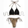 Summer Beach Holiday Three Piece Bikini Set Women Solid Shiny Halter Sexy Lace-up Swimsuit Set Women with Skirt Backless Casual Bikini Suit 24338