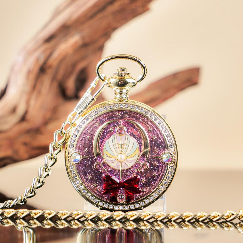 Sailor Moon Retro Mechanical Pocket Watch with Flip Cover - Epoxy Pendant Birthday Gift