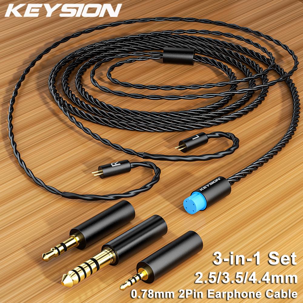KEYSION 3-in-1 2,5 3,5 4,4mm Austauschbares versilbertes OCC Upgrade-Kabel 0,78mm 2-Pin-Draht-Kopfhörerkabel HIFI-Kopfhörerkabel