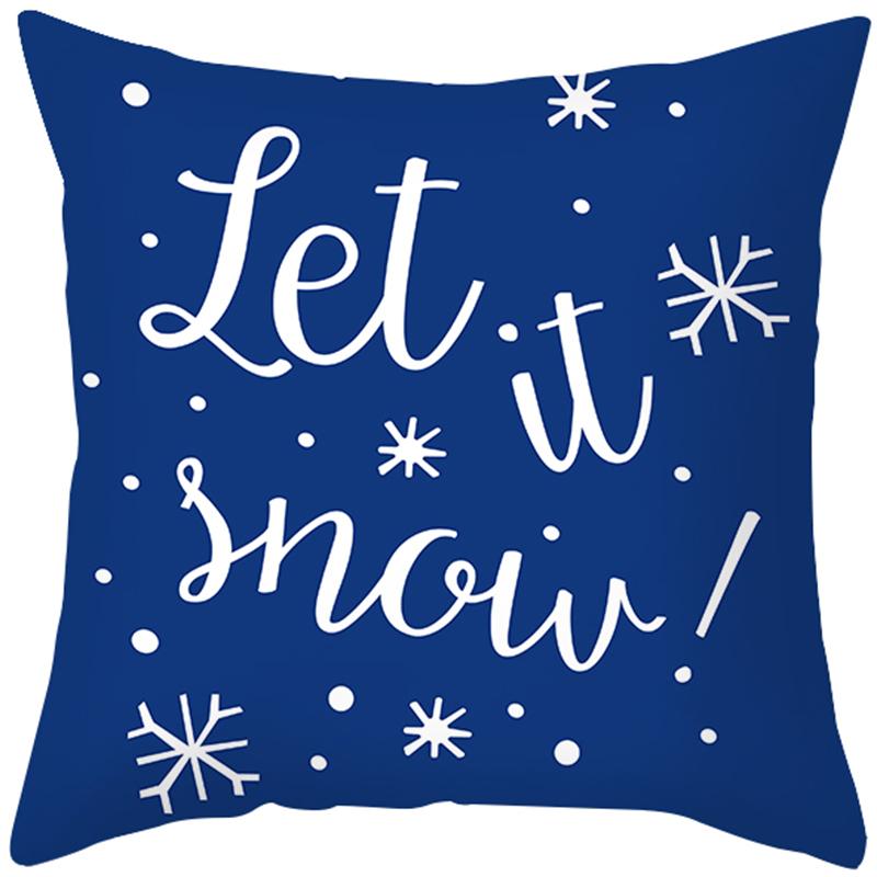 Home Decoration Christmas Blue Printing Poly Poems Pillow Set Nordic Modern New Year Decoration Cushion Set Funda De Almohada