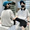 Korean Boys' Cotton Lapel Short Sleeve Summer T-shirt Set, Size 6-12, Color Block Polo.