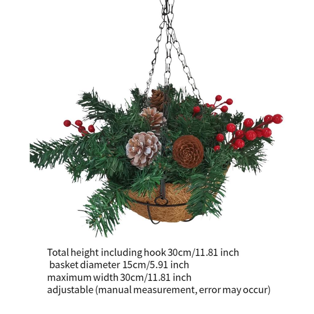 Artificial Christmas Hanging Basket Display Ornament Collectible Christmas Decoration for Garden Yard Courtyard Patio Balcony