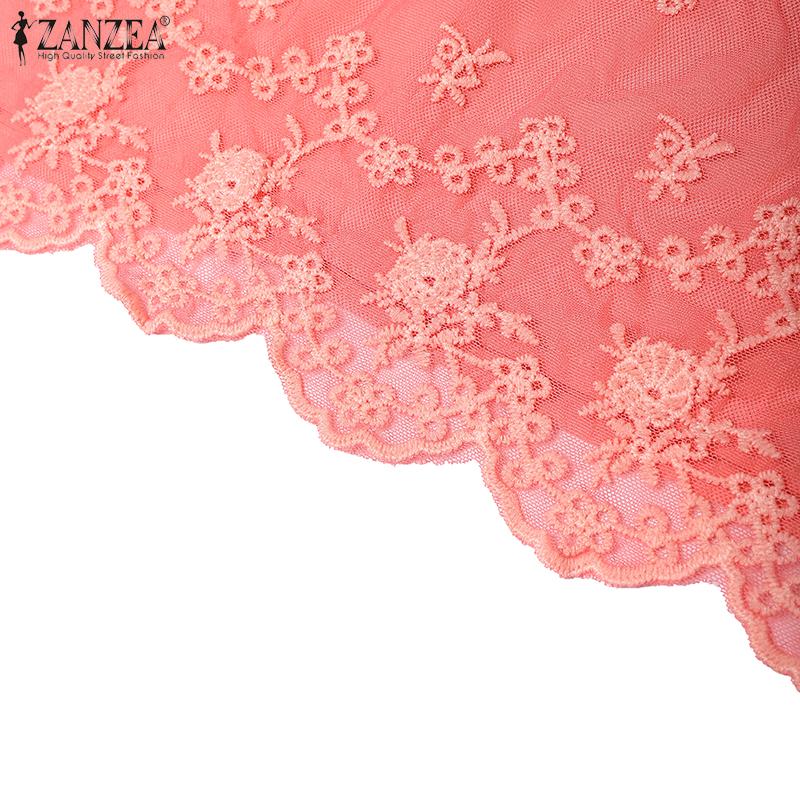 ZANZEA Womens Casual Embroidery Lace Patchwork Loose 3/4 Sleeve Blouse