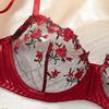 European-American Sexy Lingerie: Red Velvet Rose Embroidered Push-Up Bra & Panty Set