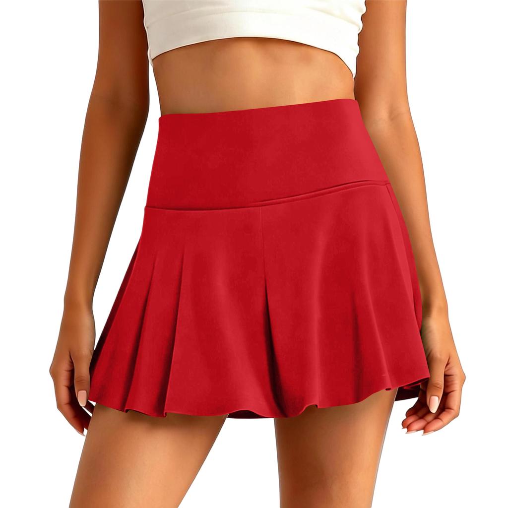 Damsports-kjol med hög midja – Golfkjol, Tenniskjol, Kort kjol med fodrad ficka