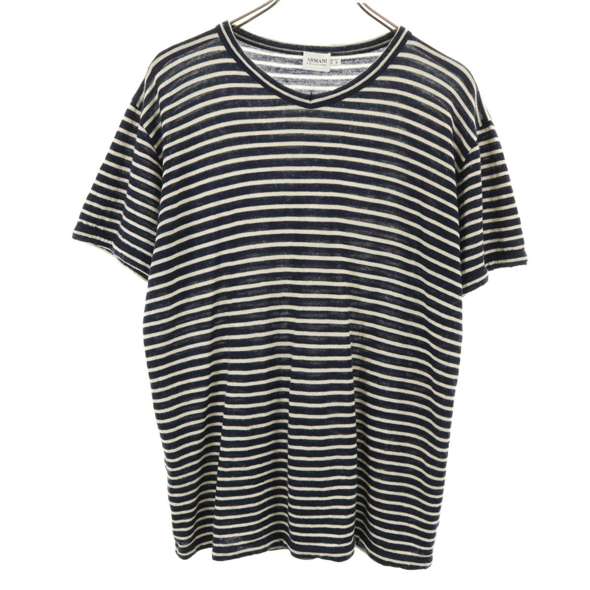 

ARMANI COLLEZIONI Border Pattern Short sleeve knit M dark blue Women Used