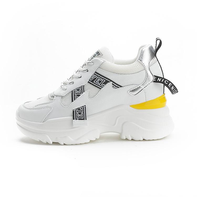 Fashion Brand Chunky Sneakers Women Flat Platform Genuine Leather Shoes Breathable Thick Sole 6cm Ladies Sneakers White Shoes