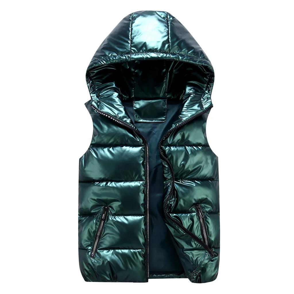 Chaleco Clásico con Capucha Hombre/Mujer/Niño Chaleco de Algodón Brillante con Capucha Chaleco Casual Chaqueta sin Mangas para Hombre Abrigos Cálidos Sombrero