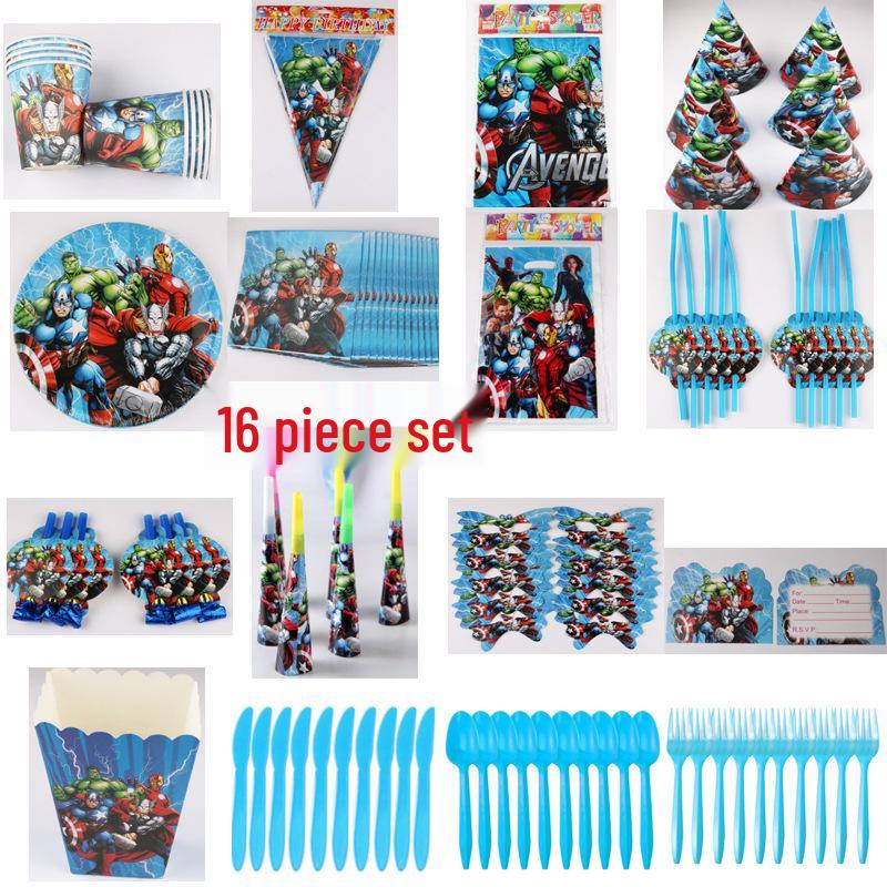 Avengers Tableware Set: Bunting, Cups, Plates, Masks, Cutlery, and Gifts for Indoor Parties