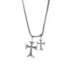 Women's Trendy Diamond-Studded Double Cross Necklace - Hip Hop Pendant & Sweater Chain Accessory