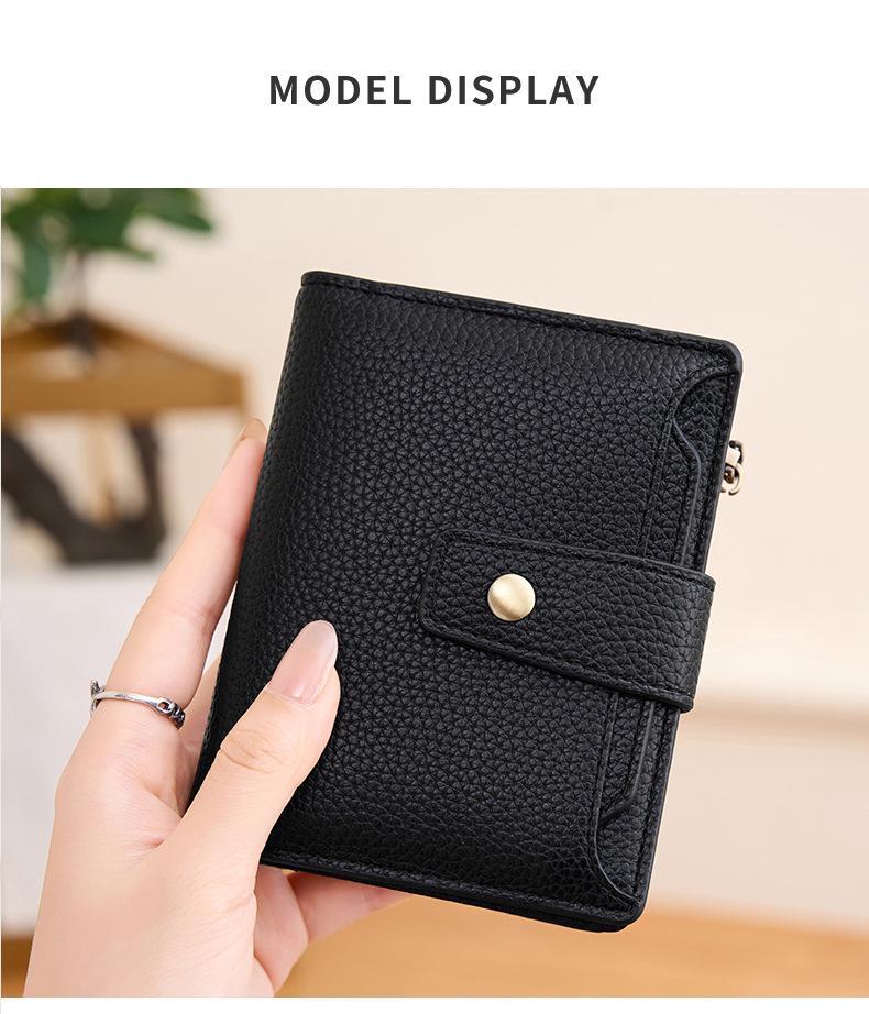 Women's RFID Soft Leather Short Wallet - Lychee Pattern, Zipper Closure, Card Holder, Fashionable Design