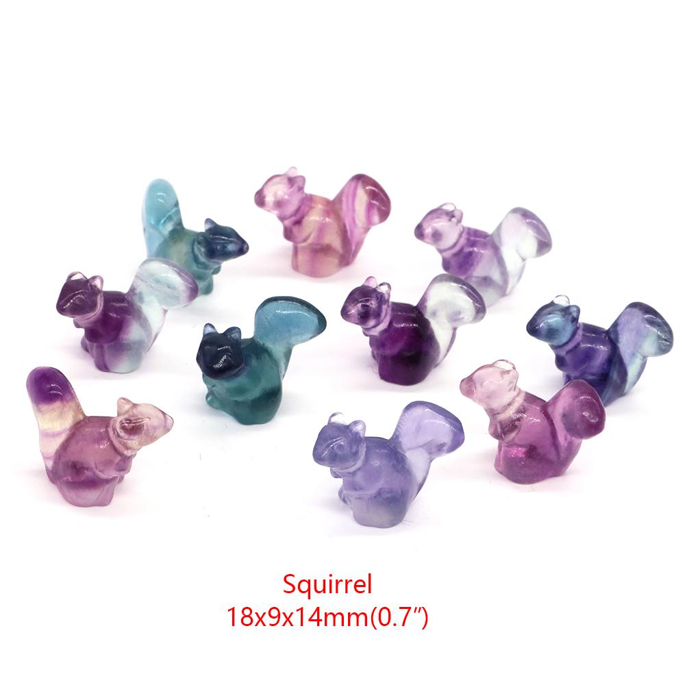 Natural Fluorite Crystals Mini Cartoon Animal Statue Reiki Healing Stones Carved Gemstone Crafts Home Decoration Ornament Gifts