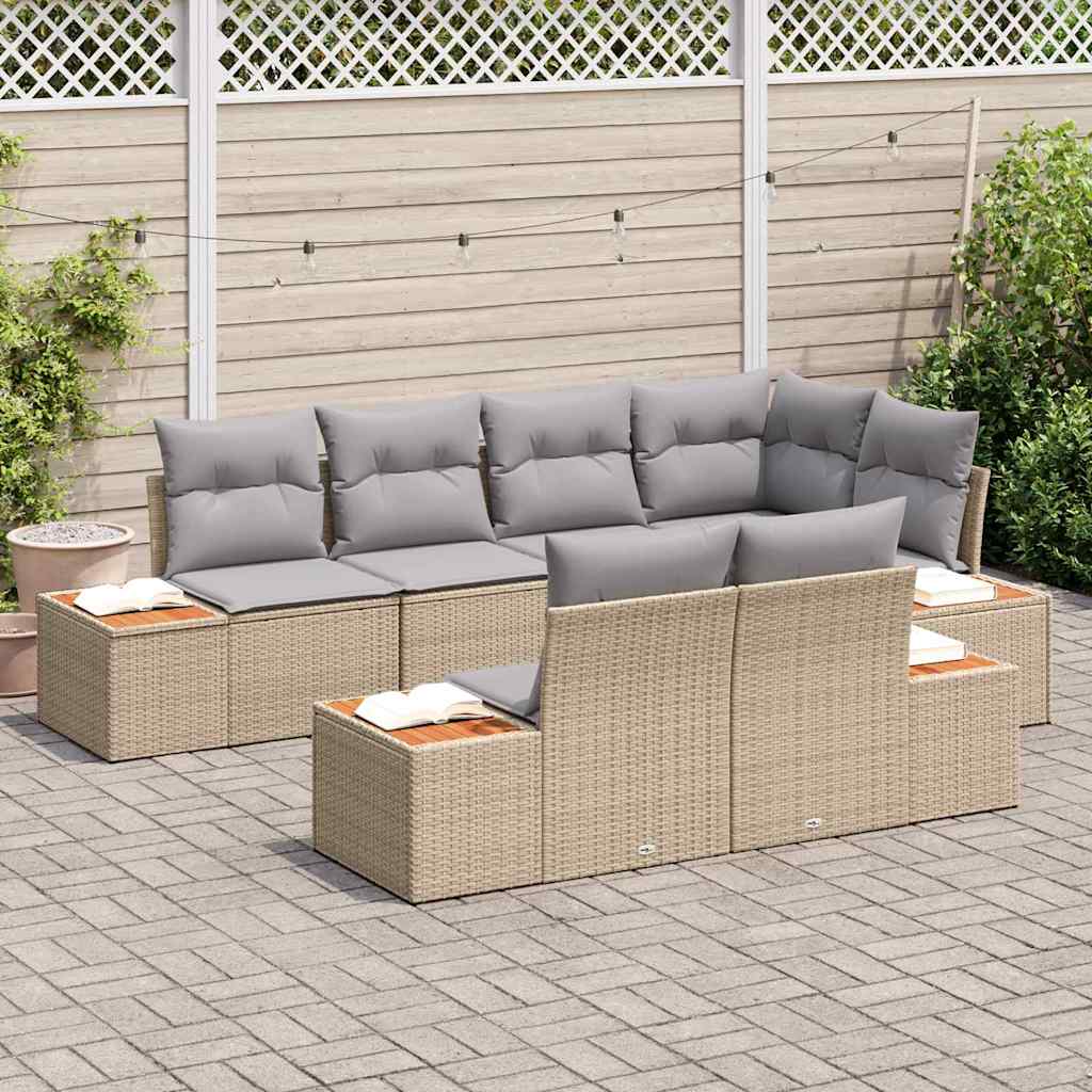 7 Piece Beige Garden Sofa Set with Cushions