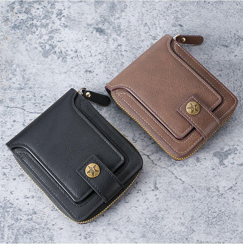 2024 Men's Retro Tri-fold Wallet with Zipper and Card Holder