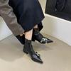 Women's Ankle Boots Short Barrel Shoes Woman Trend Black Luxury Middle Heels Pointed Toe New Rock Comfortable Stylish On Sale