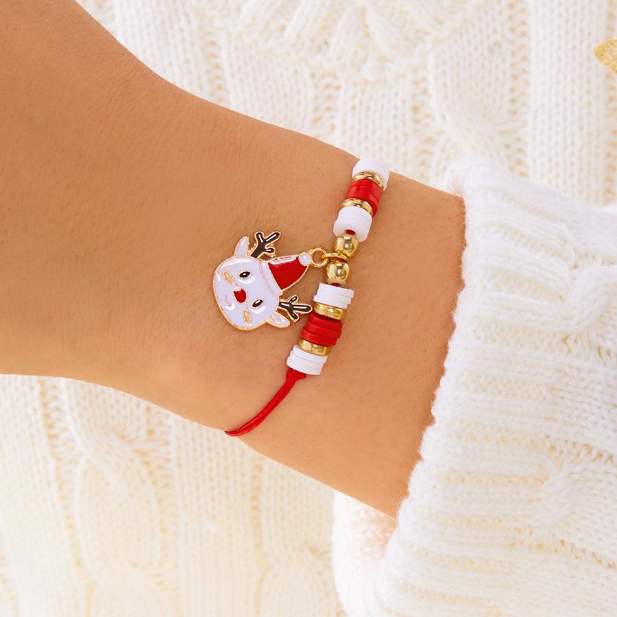 

New Fashion Women Christmas Bracelet Deer Snowflake Tree Charm Braslet Handmade Braided String Polymer Clay Braclet Jewelry