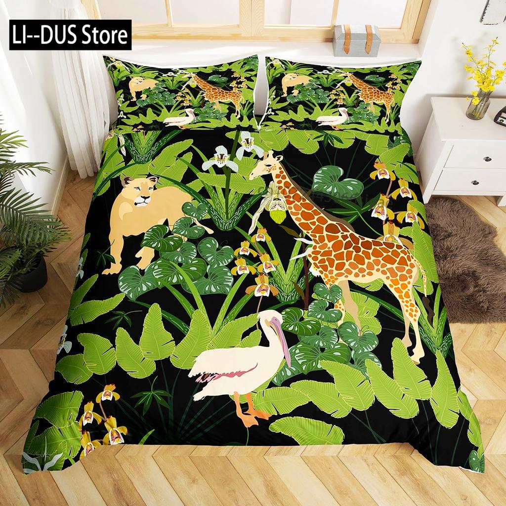Cute Giraffe Bedding Set Full Size 3pcs with 1 Duvet Cover 2 Pillowcases Animal Bedding Set for Kids Boys Girls Room Decoration