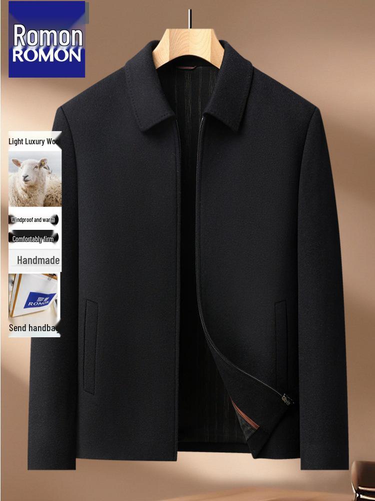 Men's 100% Wool Romon Coat - High-Grade Autumn/Winter Business Casual Outerwear for Middle-Aged and Young Men's Father's Wear