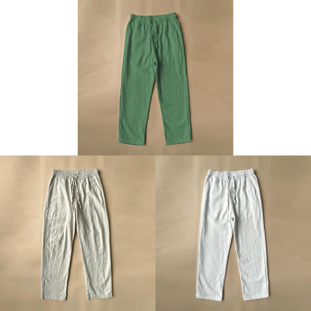 Mens Vintage Linen Casual Pants With Drawstring Waist For Summer Daily Wear