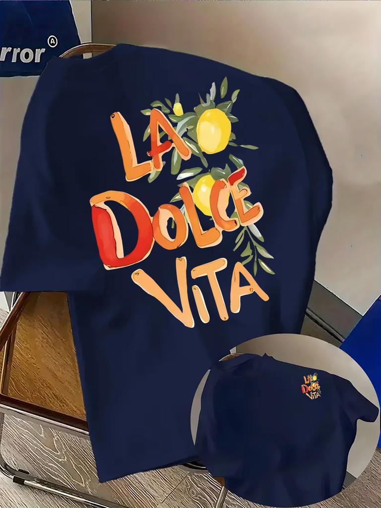 La Dolce Vita Lemon Art Print On Premium Soft Mens T Shirt Perfect For Summer Casual Vacation Style
