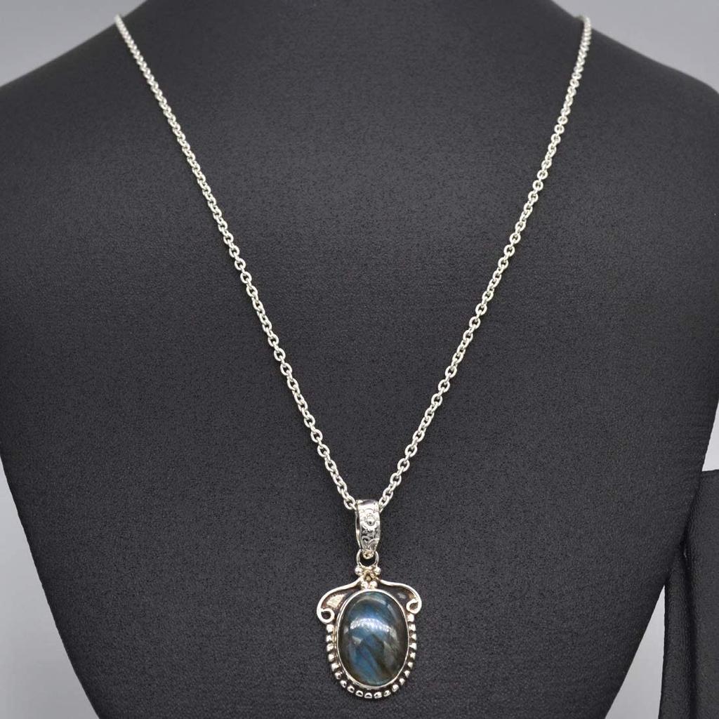 Natürliche Labradorit-Halskette aus 925er Sterlingsilber, lange Kette in Silberdesign, lange Halskette für Frauen