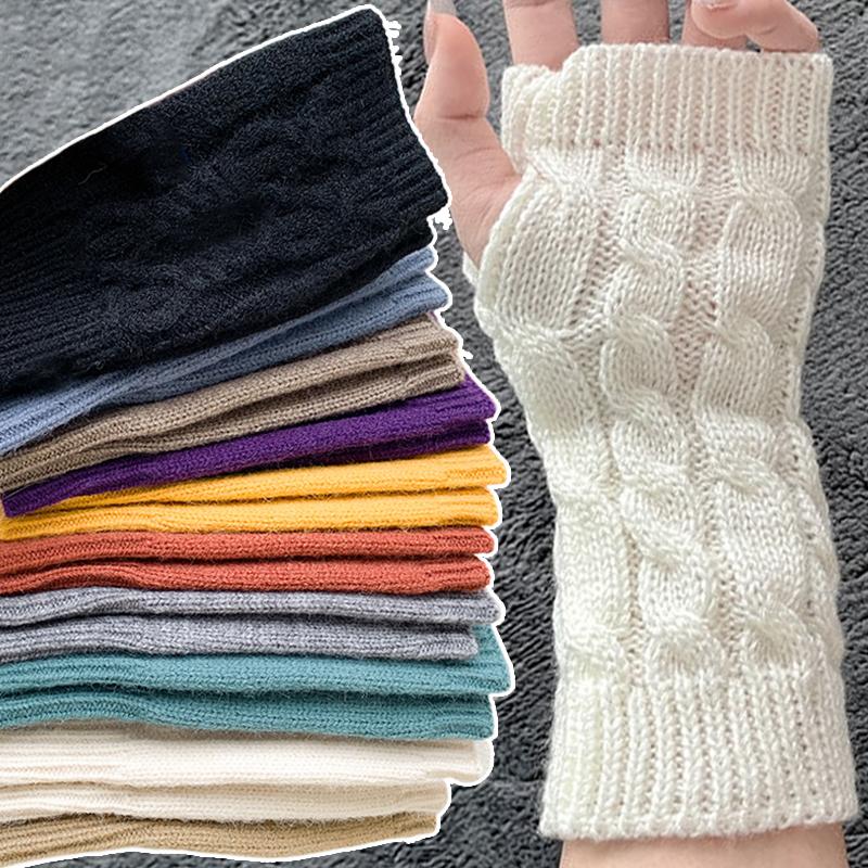 Fingerless Gloves Women Hand Warmer Winter Knitted Arm Sleeve Casual Thumb Hole Glove Non-Slip Stouchscreen Cycling Short Gloves