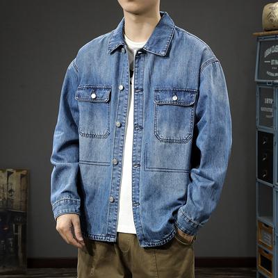 Heavy Retro Washed Men'S Denim Shirt Loose Trendy Brand Ruffian Handsome Large Size Casual Overalls Jacket